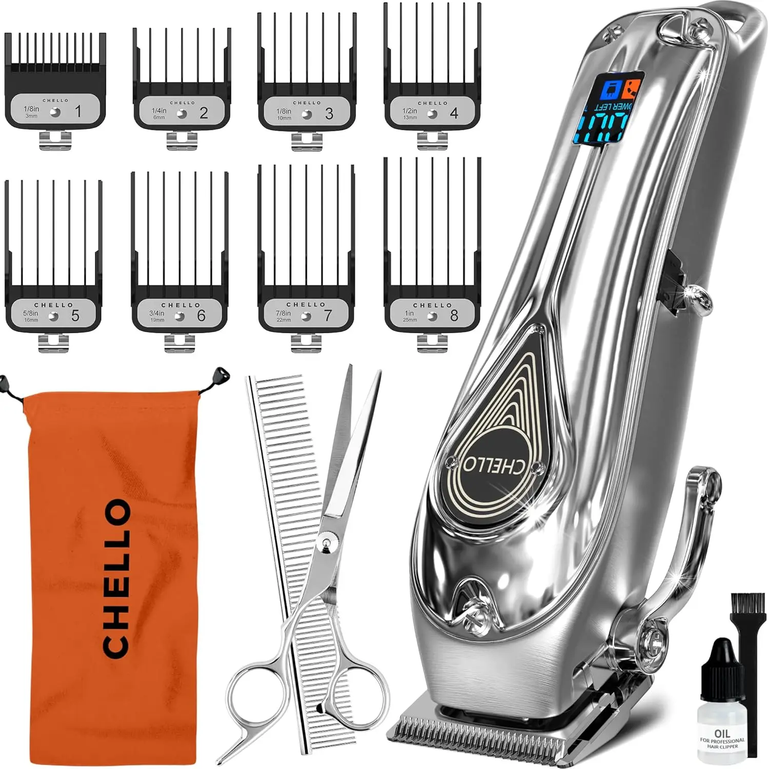 

Cordless Low-Noise Pet Hair Trimmer for Thick Coats, 5-Hour Battery, LED Display, 8 Guard Combs