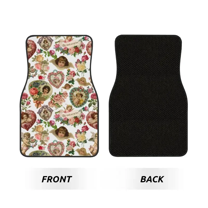4PCS Crystal Velvet Car Floor Mats Victorian Angel Baroque Valentine Pattern Car Universal Auto Front And Rear Foot Mats 2