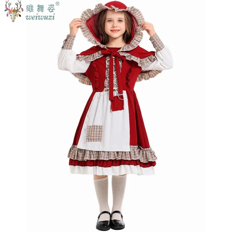 Dzień Dziecka Dzieci Dziecko Dziewczyny Mały Czerwony Kapturek Kostium Gra Uniform Cosplay Halloween Fancy Dress Mały Czerwony Kapturek