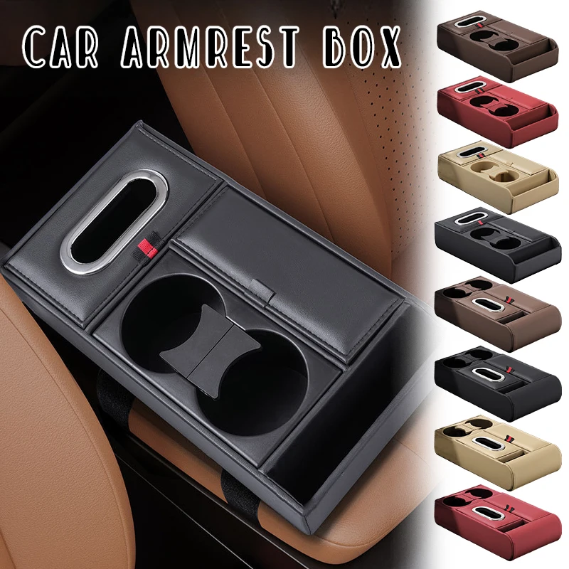 

Car Armrest Box Organizer Luxury Storage Tray with Cup Holder Tissue Box Multifunction Center Console Car Interior Accessories