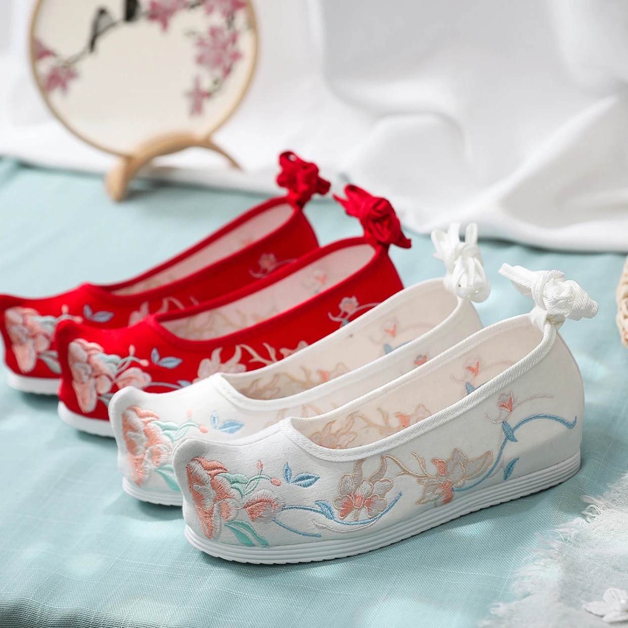 Hanfu Shoe Ancient Chinese Traditional Dance Performance Embroidery Canva Flat Oriental Women Wedding Ankle Internal Height