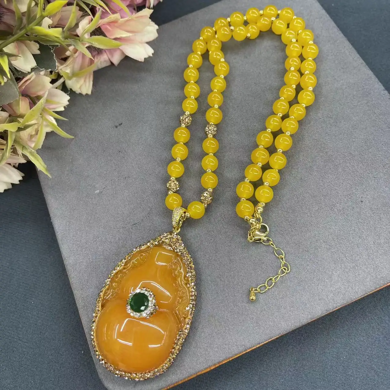 DIY accessories Second-generation beeswax necklace Internet celebrities with the same high-end atmosphere hand-inlaid gemstone j