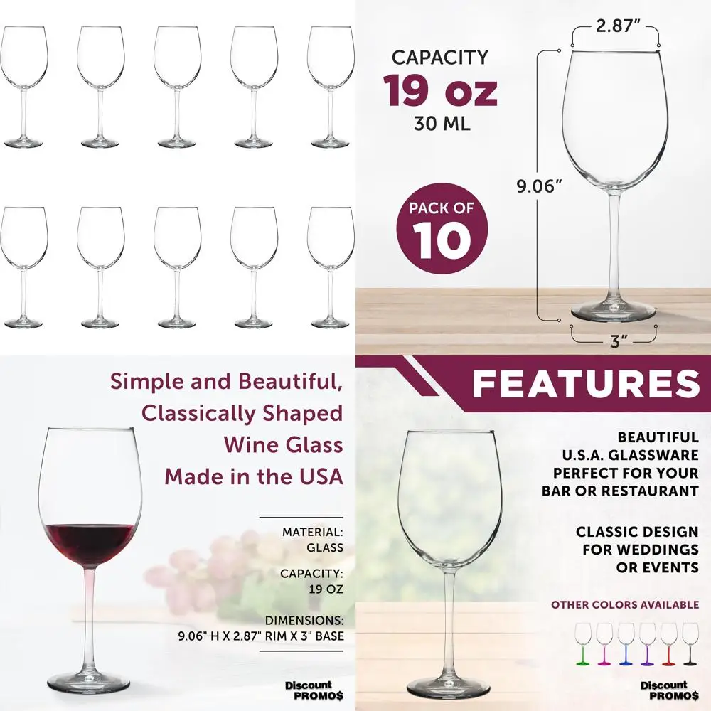 

Bulk Pack White Wine Glasses 19 oz Set of 10 - Wedding Favors, Personalized Gifts, Clear Glassware for Special Occasions