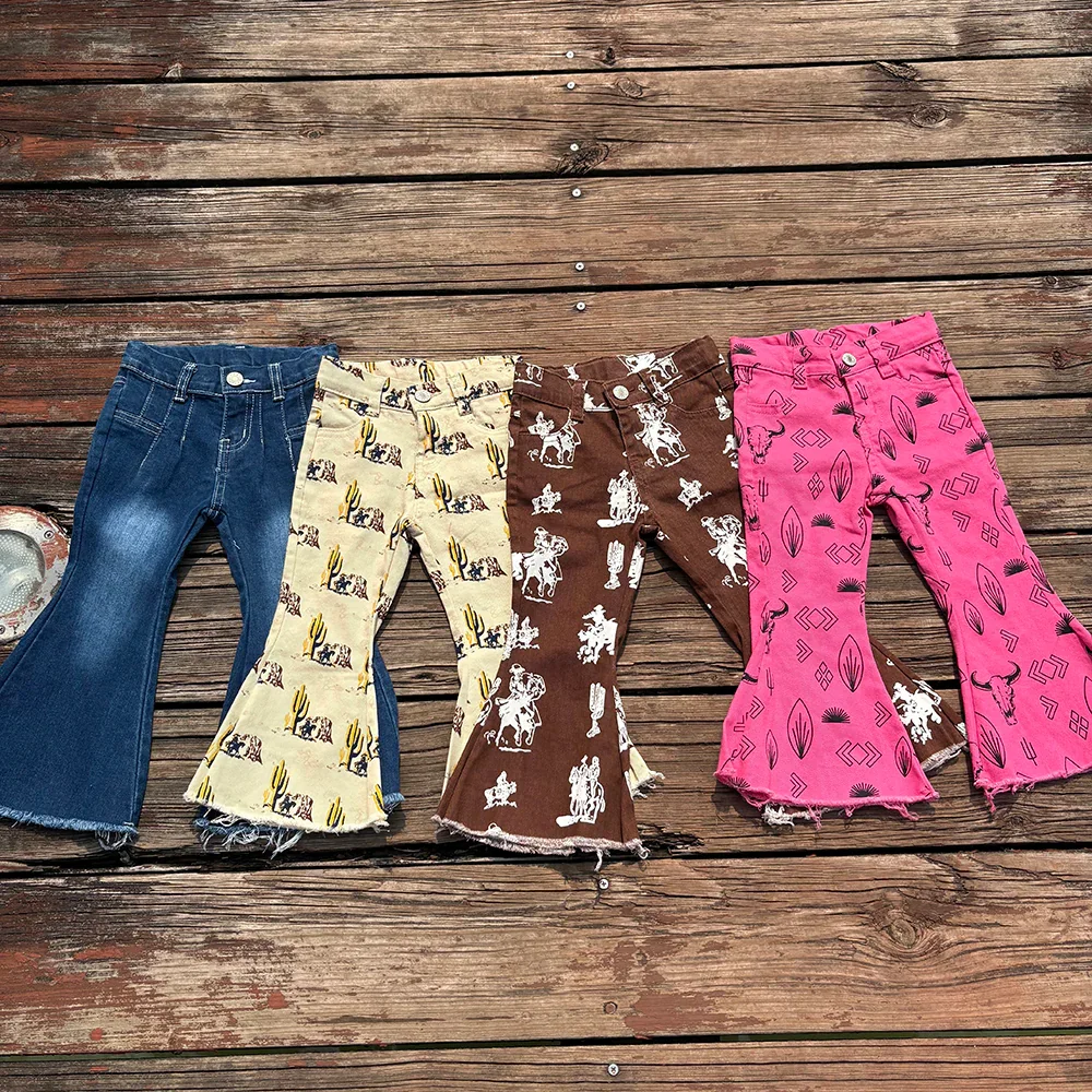 

P0074 Wholesale Summer Denim Overalls baby girl clothes Jeans Pants Casual jeans Western Boutique kids clothjes girl