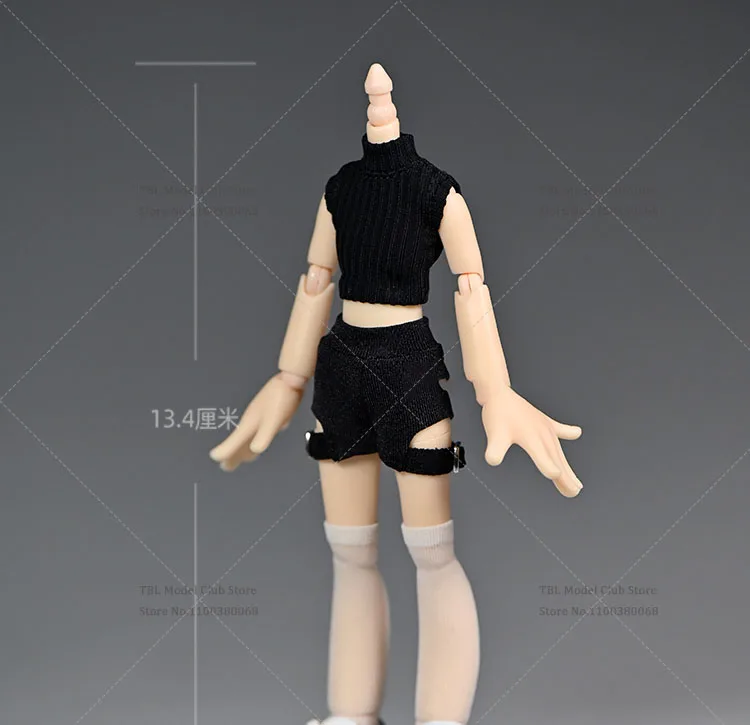 Suéter de punto sin mangas para mujer, pantalones cortos con cordón, modelo de ropa compatible con cuerpo de figura de acción BJD SD Azone de 12,1 cm, escala 1/12