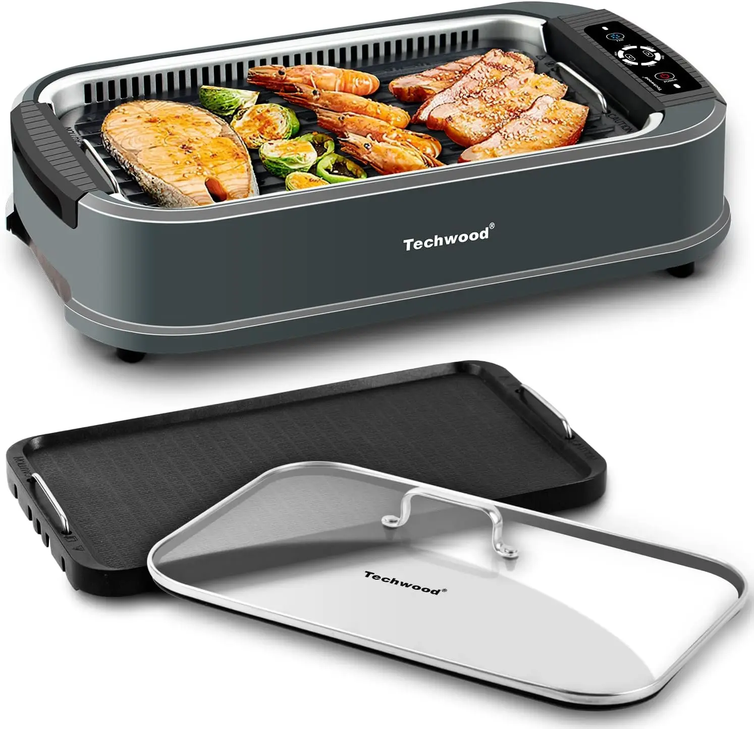 Grill Smokeless Grill, 1500W Indoor Korean BBQ Electric Tabletop Grill with Tempered Glass Lid, Removable Grill and Griddle Plat