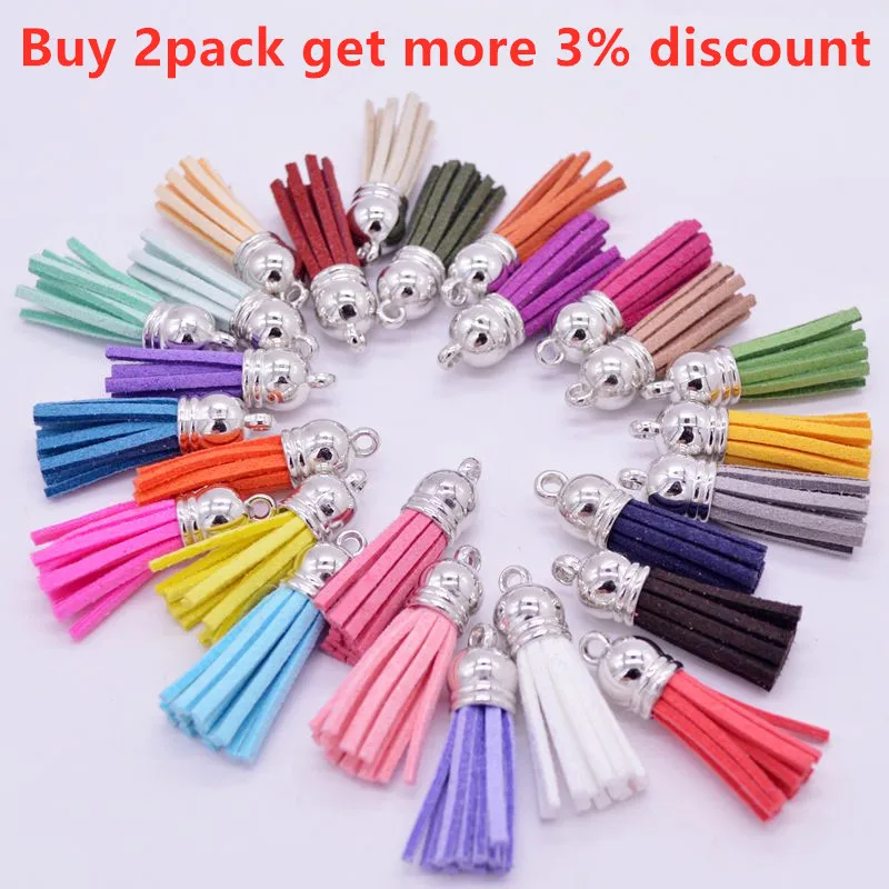 20/50pcs Leather Tassel Charms Gold Silver Cap Earring Fringe Keychain Pendant Straps Suede Tassels Diy Jewelry Accessories