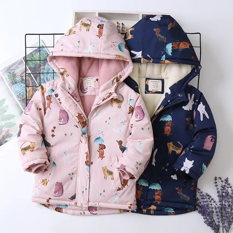 

Autumn Winter Girls Jacket Coat Zipper Cartoon Printed Waterproof Thicken Thermal Kid Girl Outerwear 4-14Y Teenager Girls Parka