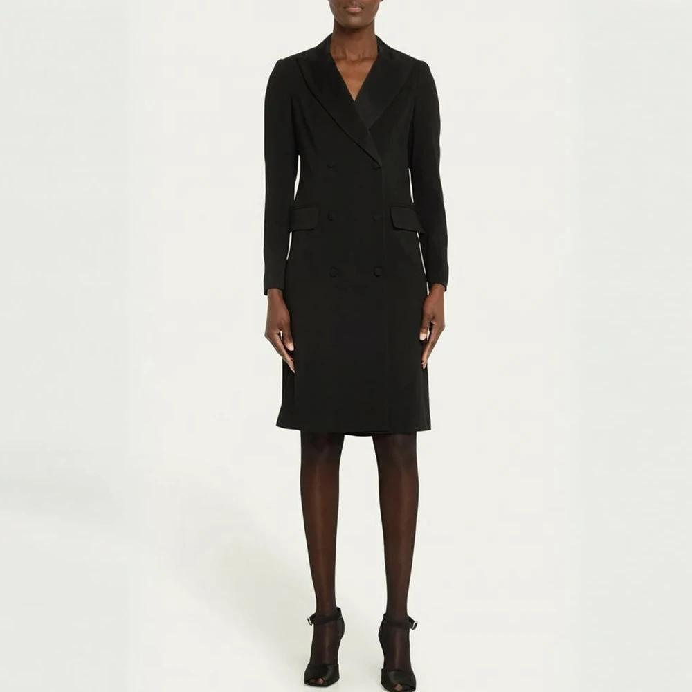 

Black Long Women Blazer Double Breasted Suit Jacket Satin Suits Coat Dress Outwear Customized