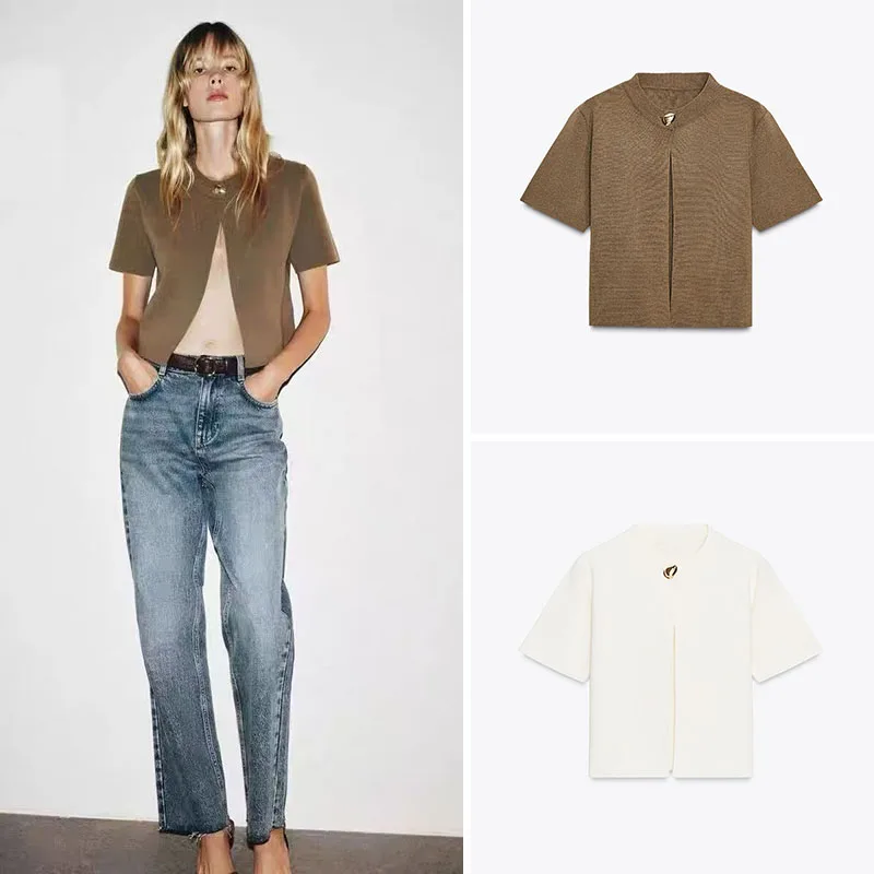 

New Winter Women's round Ne ort Sve Knitted Jaet Simple Versatile 2025 Seasonal Faion Outerwear for Young Ladies