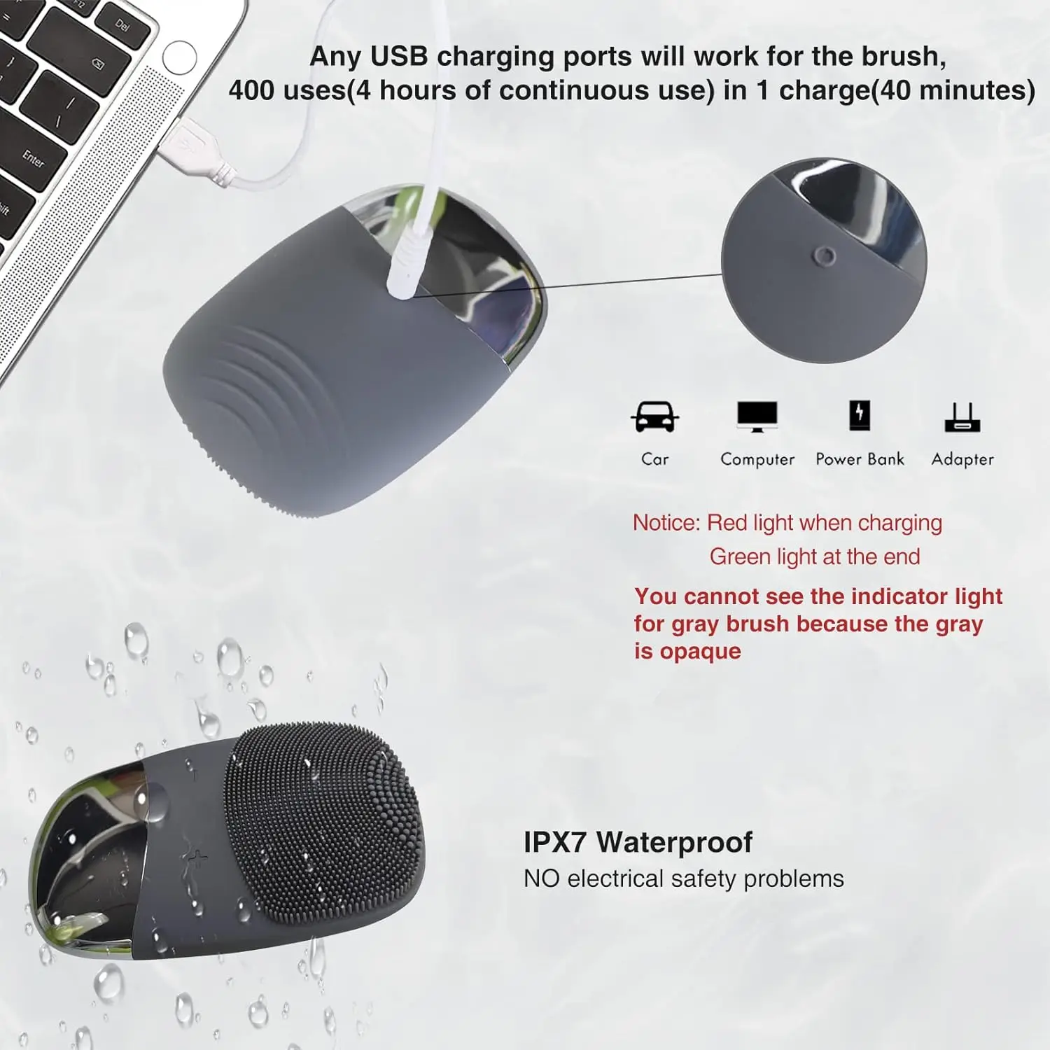 Escova elétrica de limpeza facial de silicone 3 em 1, à prova d'água, massageador para limpeza, remoção de cravos, esfoliante