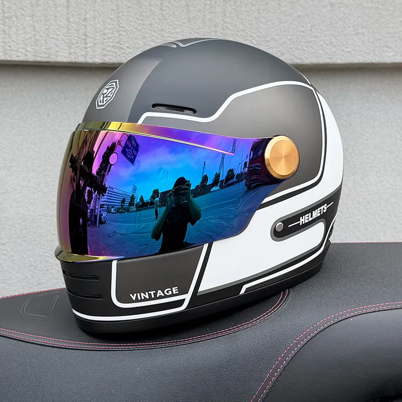 ORZ Retro Full Face Motorcycle Helmet 3C Certified Motorbike Helmet for Men Women Cartoon Graffiti Style 4 Seasons Universal Sco