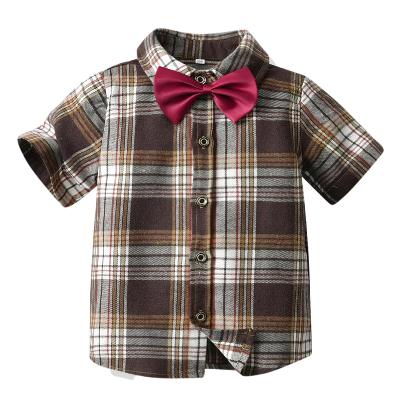 

Kids Baby Boys Shirt Short Sleeve Bowtie Gentleman Top Summer Boys Clothes Cotton Children Fashion Shirt Outerwear Clothing 1-6Y