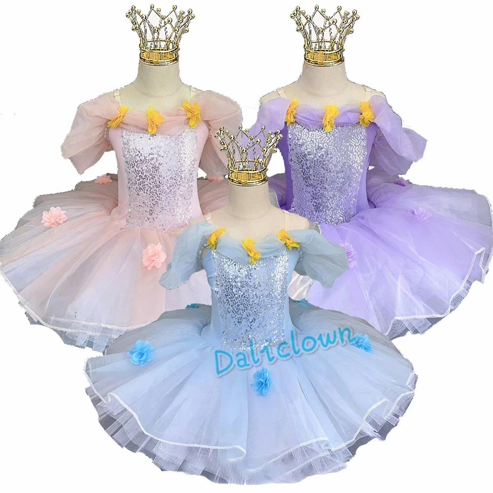 

Professional Platter Tutu Ballet Dance Costume For Girls Kids Sequin Dance Leotard With Skirt Ballerina Princess Party Costume