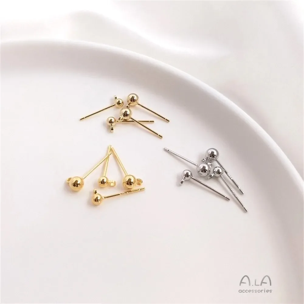 S925 Sterling Silver Plated 18K14K Light Gold with Hanging Rings, Bean Earrings, Ball Needles, DIY Ear Accessories E033