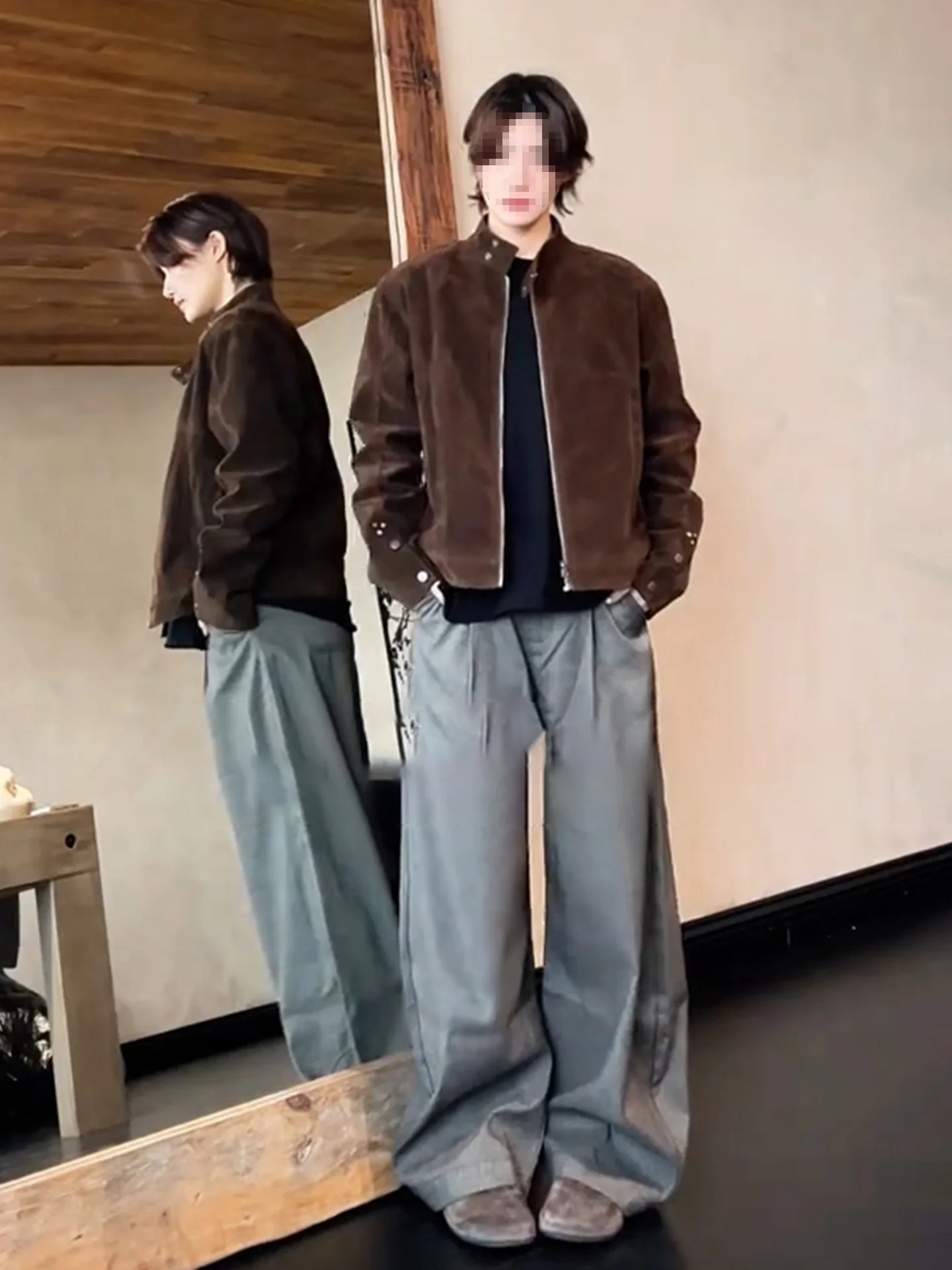 

Мужская куртка Cleanfit в американском винтажном стиле с воротником-стойкой, осенняя, из полиэстера, с узором «ёлочка»