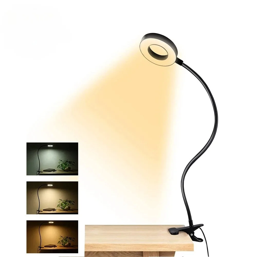 Clip on Desk Lamp 360°Flexible Gooseneck Reading Table Light Eye-Caring USB Clamp Books Night Light Study Read Light