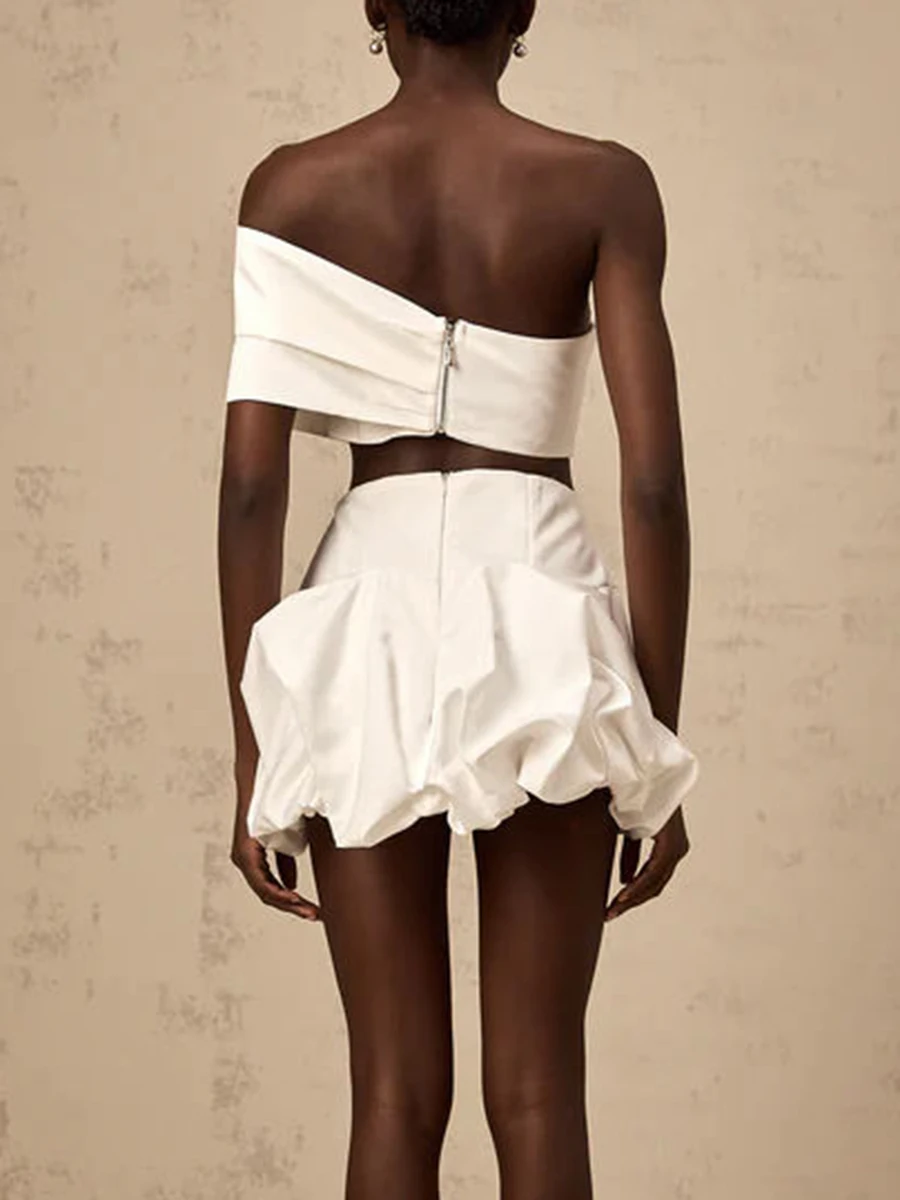 VGH مجموعات مكونة من قطعتين مثيرة للنساء بدون حمالات مكشوفة الكتف وأكمام عالية الخصر تنورة قصيرة مجموعة مصممة أزياء نسائية #6