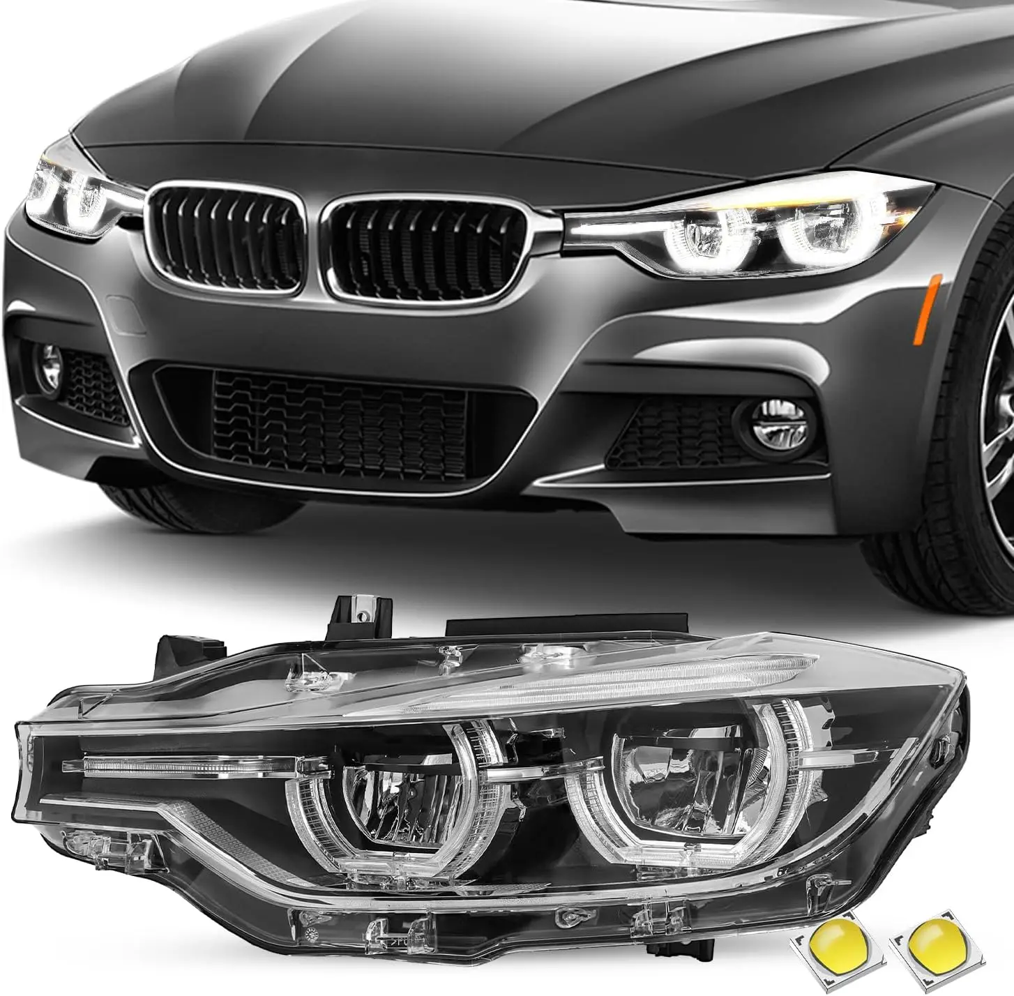 

Left/Driver Side LED w/o AFS Headlight Assembly Replacement for 2016-2019 BMW 3-SERIES F30 F31 320i 328i 330i 340i w/DRL