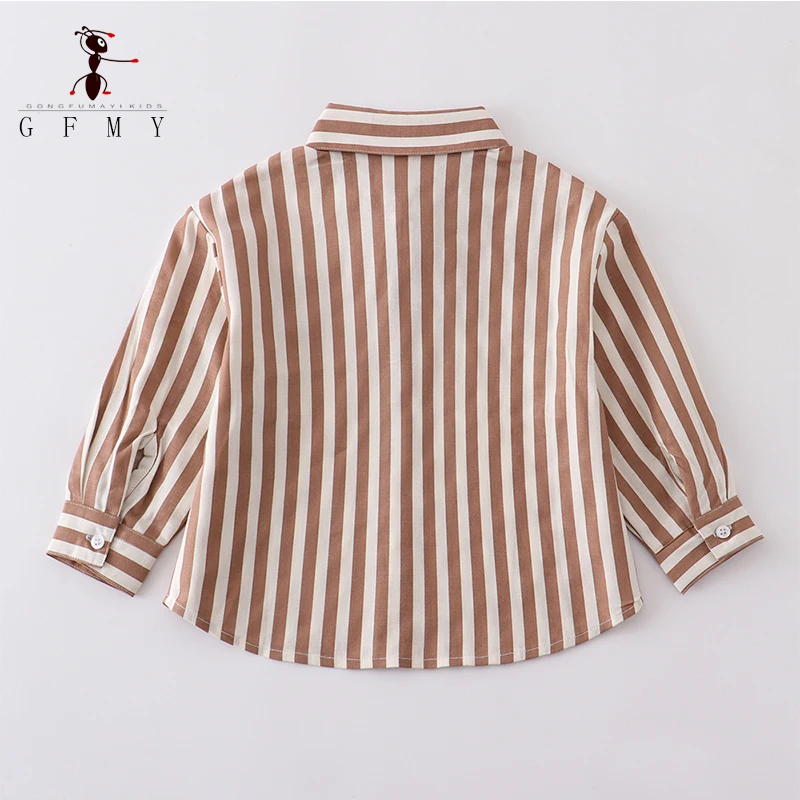 GFMY 2023 Autumn Children Vertical Striped Long Sleeve Shirts Boy‘s 100%Cotton Casual Blouse Baby Kids Lapel Shirt 1-8Years Tops