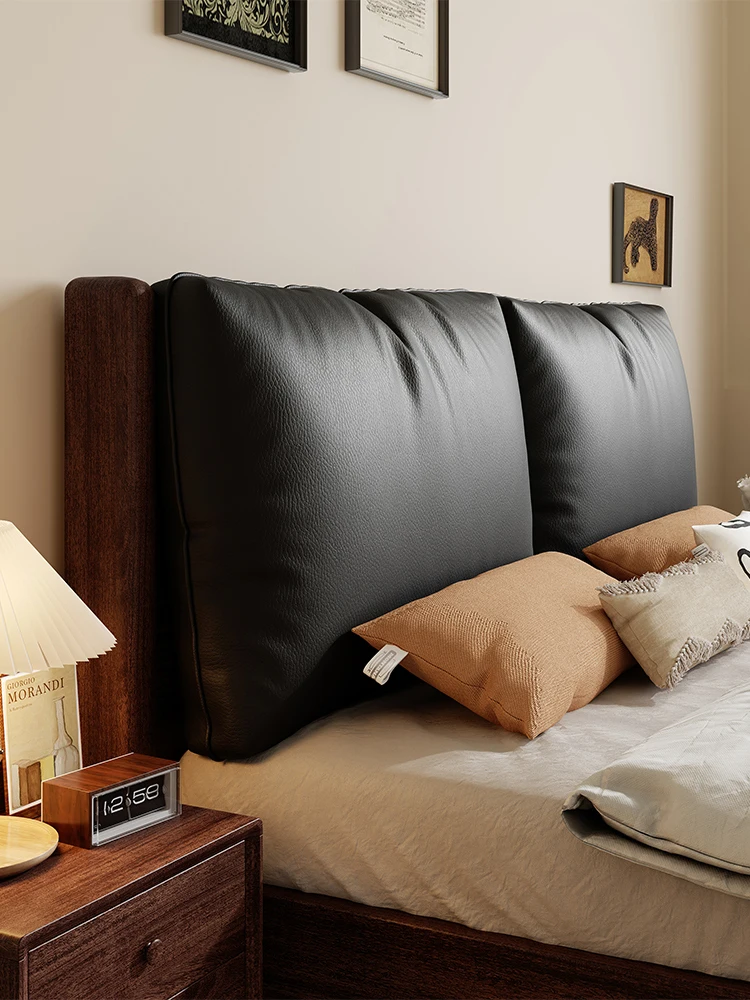 Suspension bed black walnut solid wood bed all solid wood leather soft bag