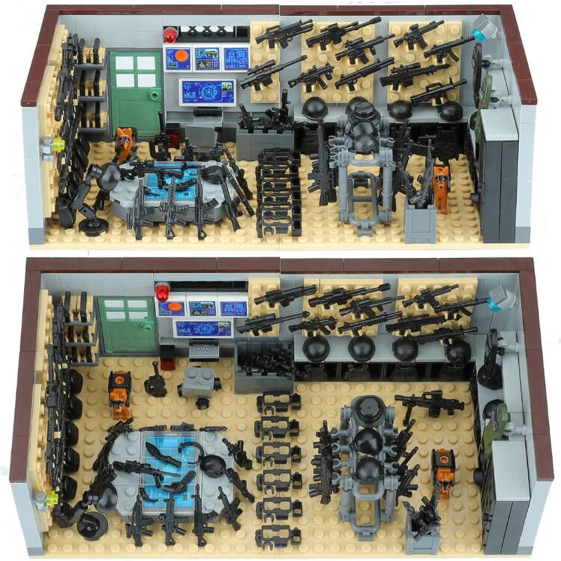 MOC Military Weapons Armory Accessories Building Blocks City SWAT Soldiers Figures Arsenal House Constructor Bricks Toys For Kid