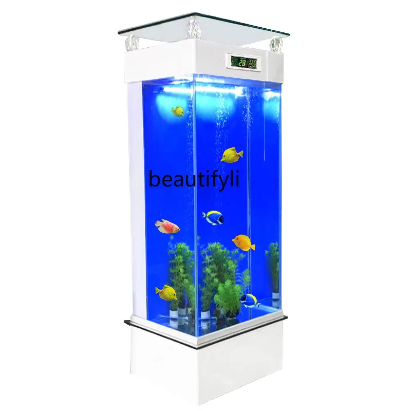 

zq Living Room Small Aquarium Household Change Water Rectangular Floor Fish Tank Super White Glass Vertical