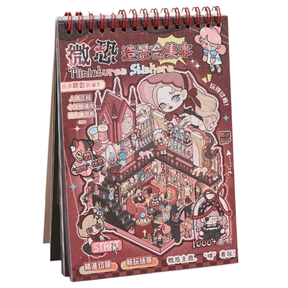 

New Horror Theme 3D Miniature Scene 8 Scene 20 Sheets PET Cabin Houses Stickers DIY Crafts Pocket Sticker Book for Children