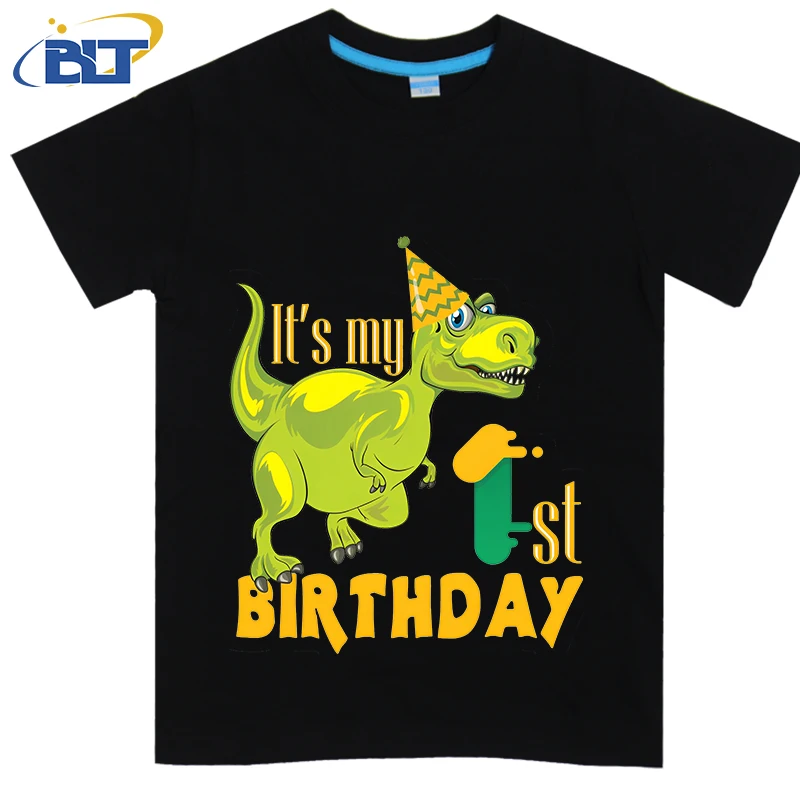 

1st Birthday Baby Dinosaur printed children's T-shirt, summer cotton short-sleeved casual top, suitable for boys and girls