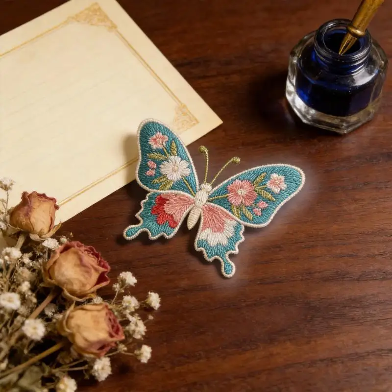 1 Stück Stickerei-Aufbügel-Patches, Stickerei-Design, Wärmeübertragung, Schmetterlings-Patches zum Aufbügeln, einfach anzubringen, Blumen-Patches – Detail 13