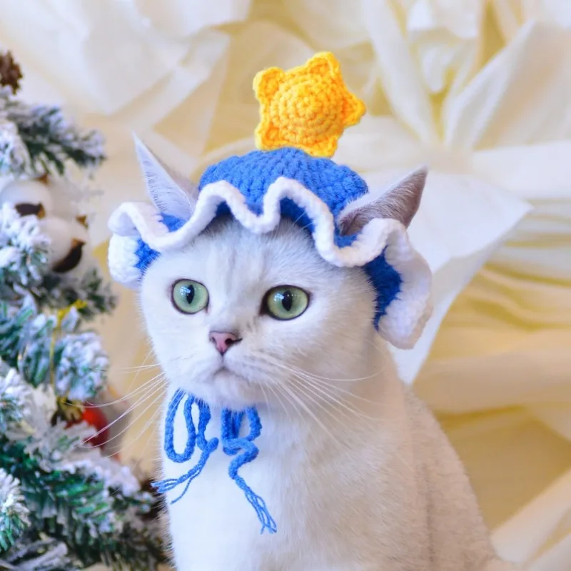 Enchanting Blue Pet Hat Magical Elegance for Your Furry Friend Handmade Crocheted Pet Hat Hat for Cat