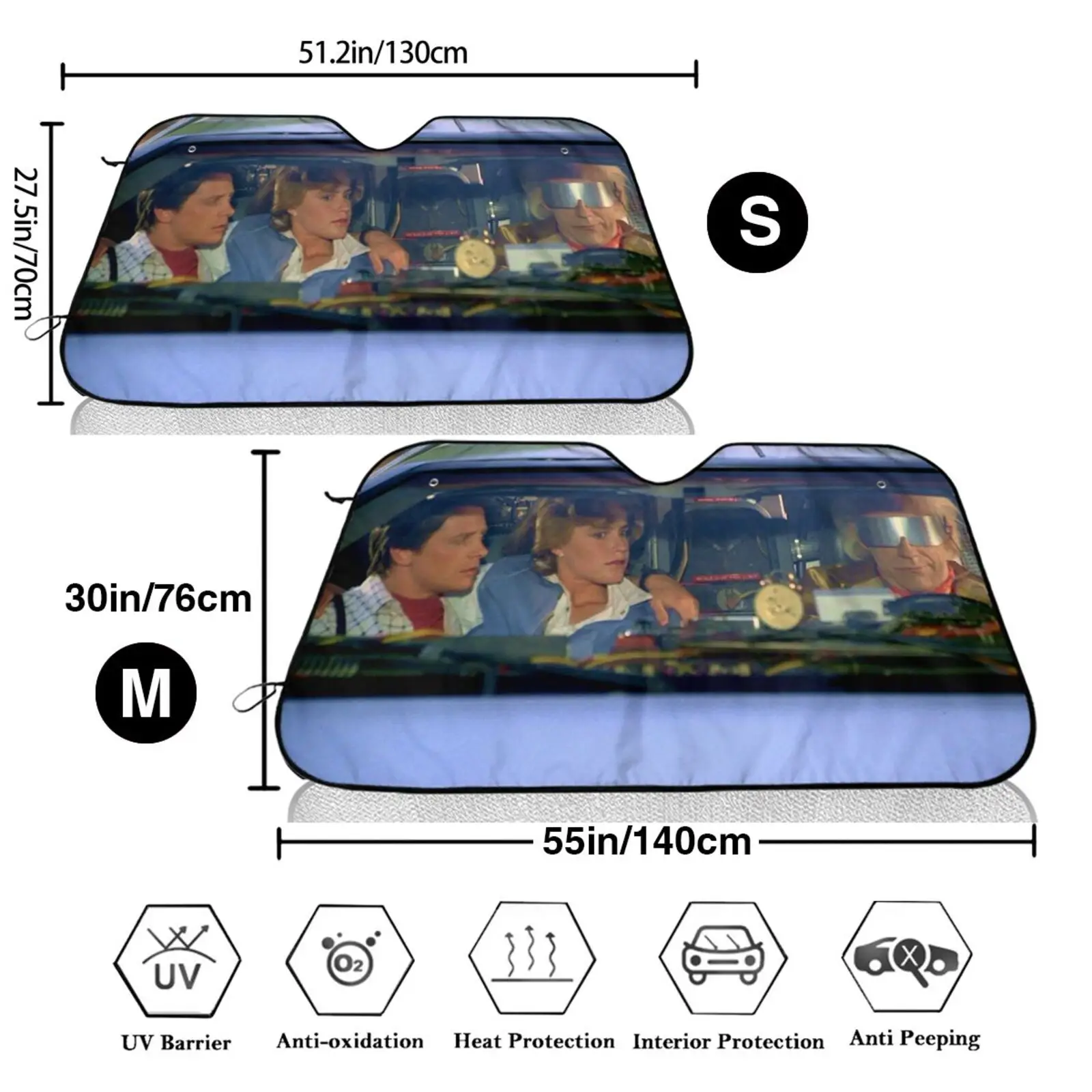 Back To The Future Marty McFly and Emmett Brown Car Sun Shade, Windshield, Car Accessories Custom Movie Sunshade Sun Protection