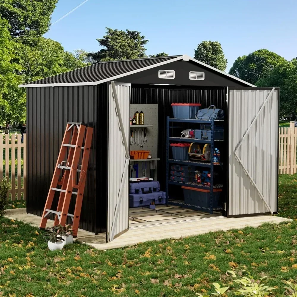 Shack 7.8 'x 5.9' outdoor storage shed metal garden tool shed with double locking doors, outdoor storage room (black)