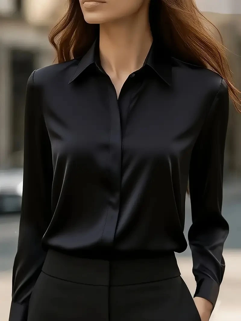 

Women's Spring Work Shirt Blouse Plain Modern Casual Long Sleeve Shirt Collar Regular Tops Daily Holiday Buttons