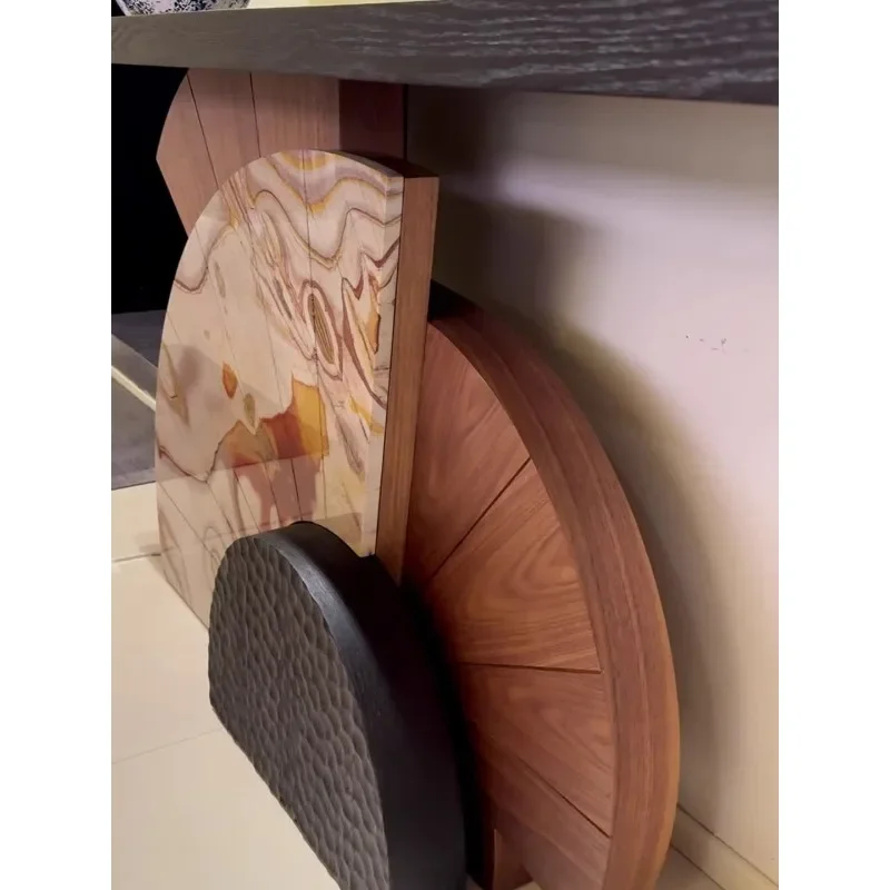 Fan-shaped Entrance Platform New Chinese Light Luxury Table Entrance Door Art Solid Wood Ring Chen Advanced