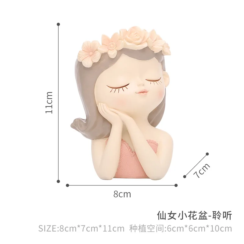 Floral Wreath Girl Head Succulent Planter Resin Pot for Cactus Home Tabletop Decoration