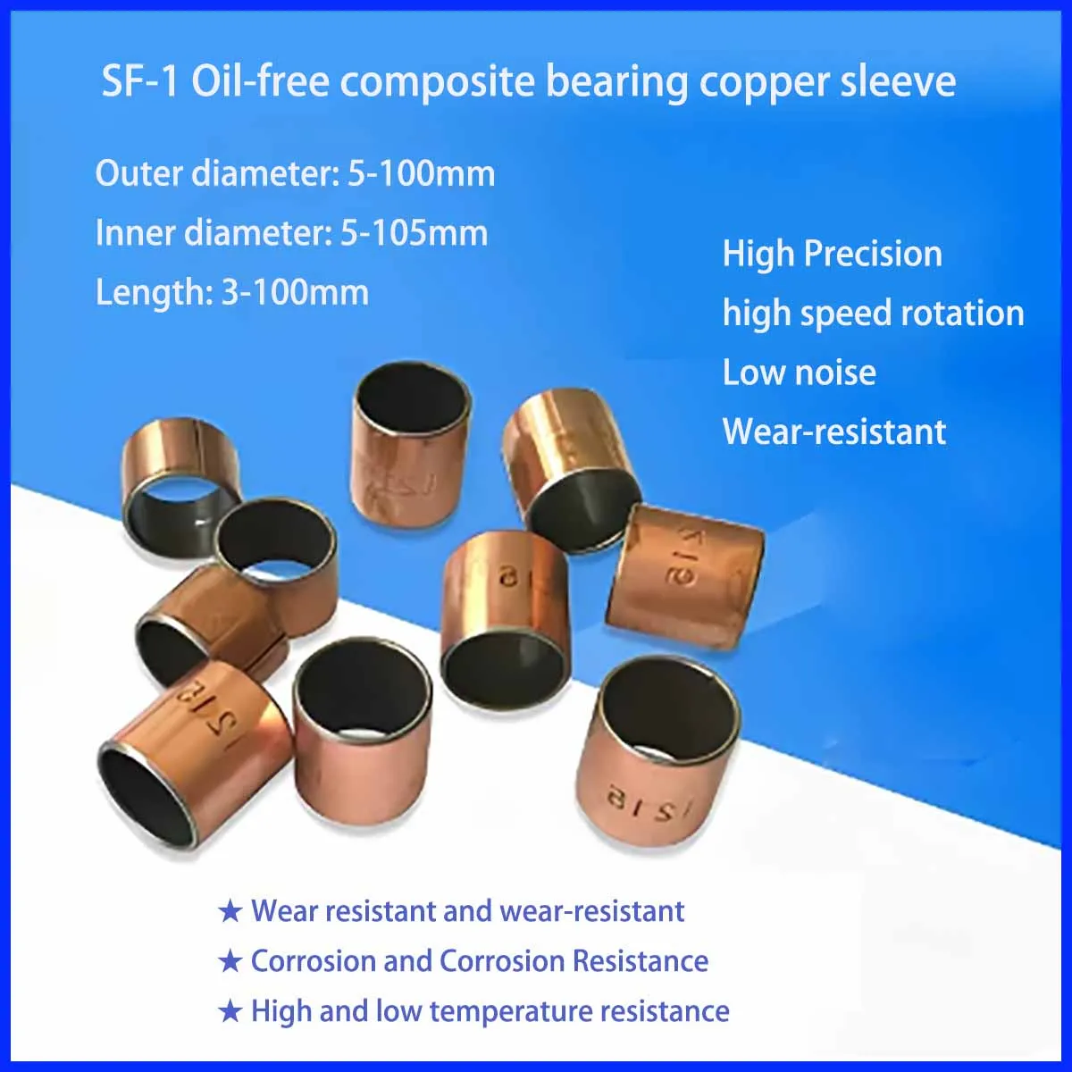 SF-1 Composite Copper Bushing Bearing Shaft Sleeve Dry Oil-Free Wear-Resistant Bushing Steel Sleeve 3 4 5 6 8 10 12-80mm