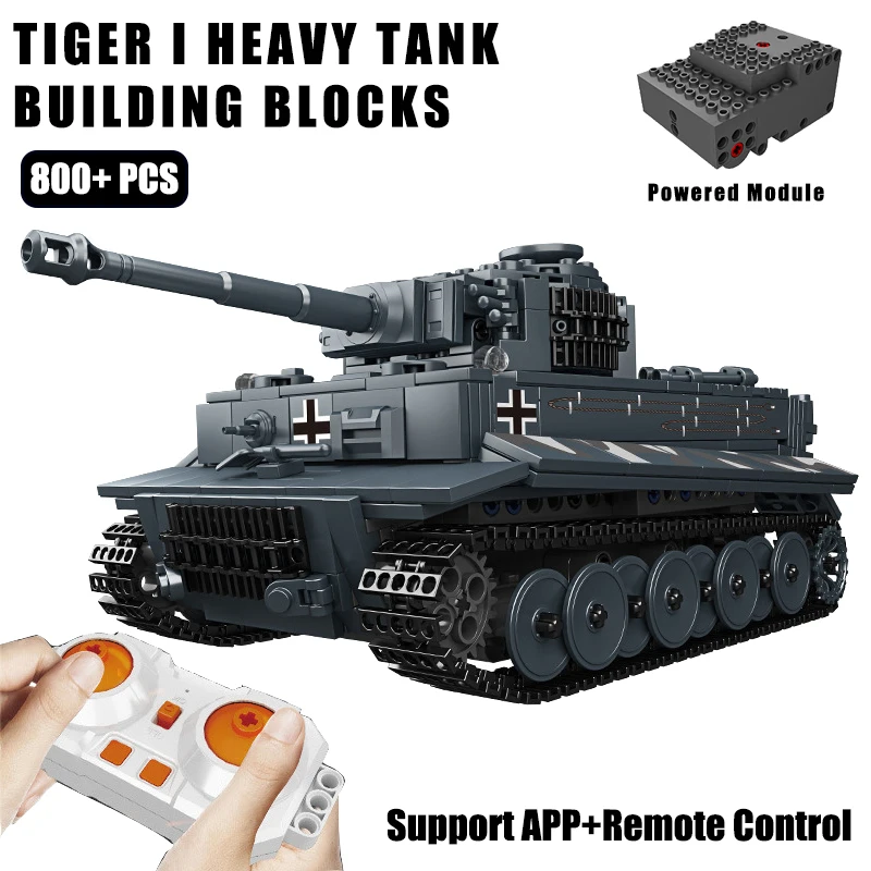 WW2 Military Series German Heavy Tank Tiger I Building Blocks Army Battle Tank Model Remote Control Bricks Toys for Kids Gifts