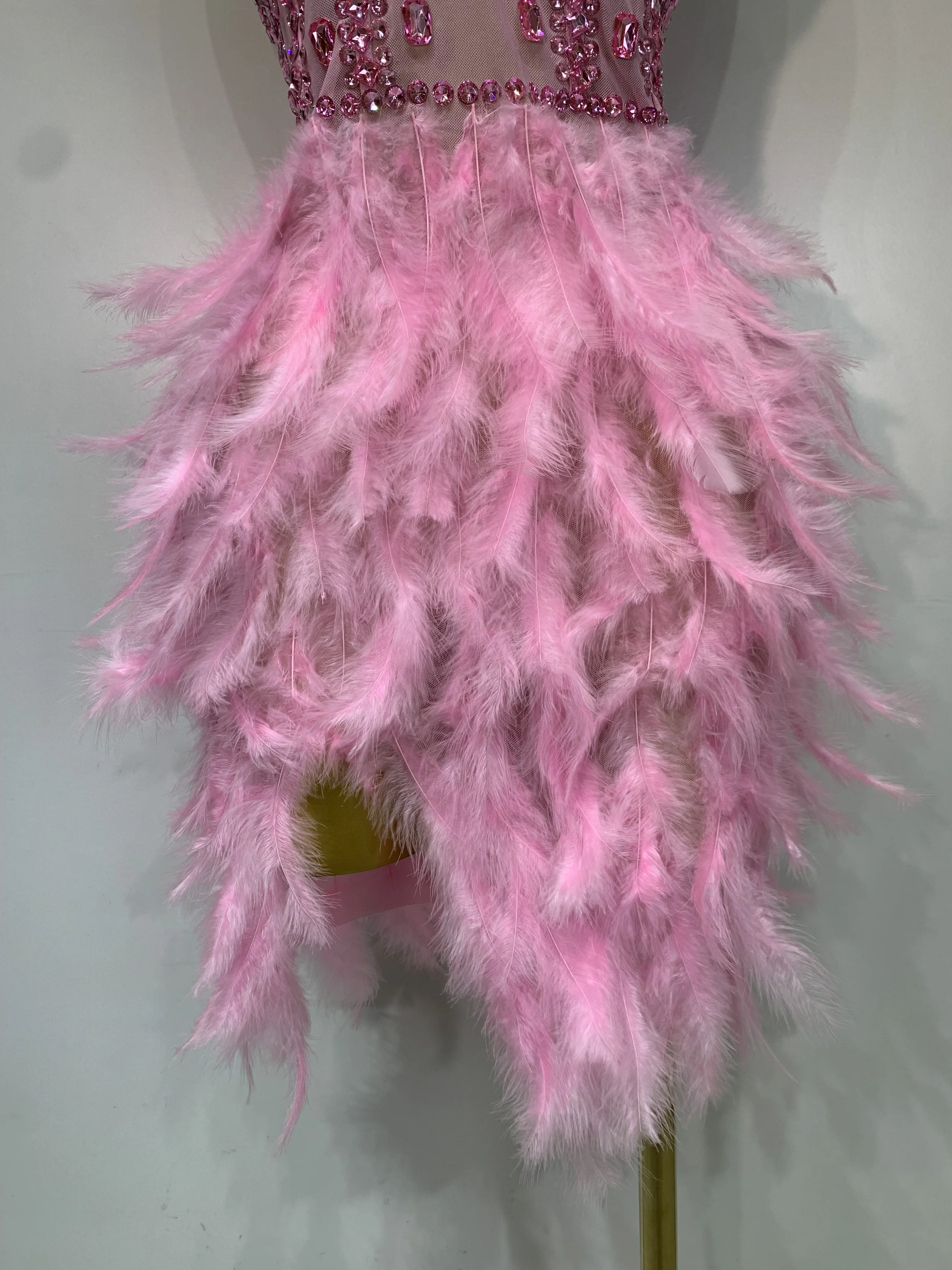 Luxury Birthday Party Glitter Diamond Feather Pink Dress Women Sexy Mesh Transparent Fancy Club Performance Singer Stage Costume - AliExpress 200000345 Luxury Birthday Party Glitter Diamond Feather Pink Dress Women Sexy Mesh Transparent Fancy Club Performance Singer Stage Costume - AliExpress 200000345