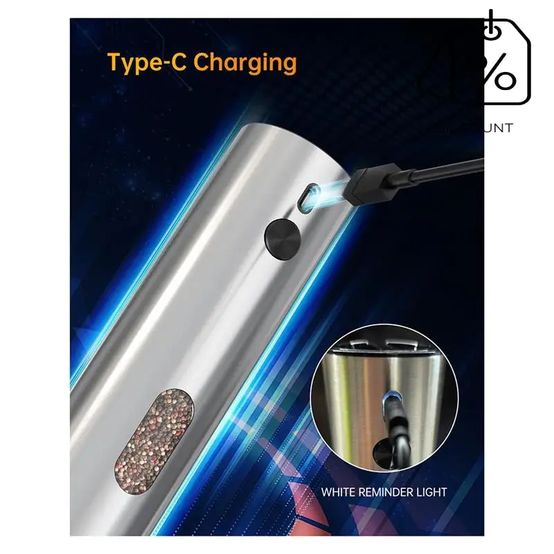 Automatic Stainless Steel Salt And Pepper Mills, Rechargeable With Base, 110Ml Grinder Set-Y48A