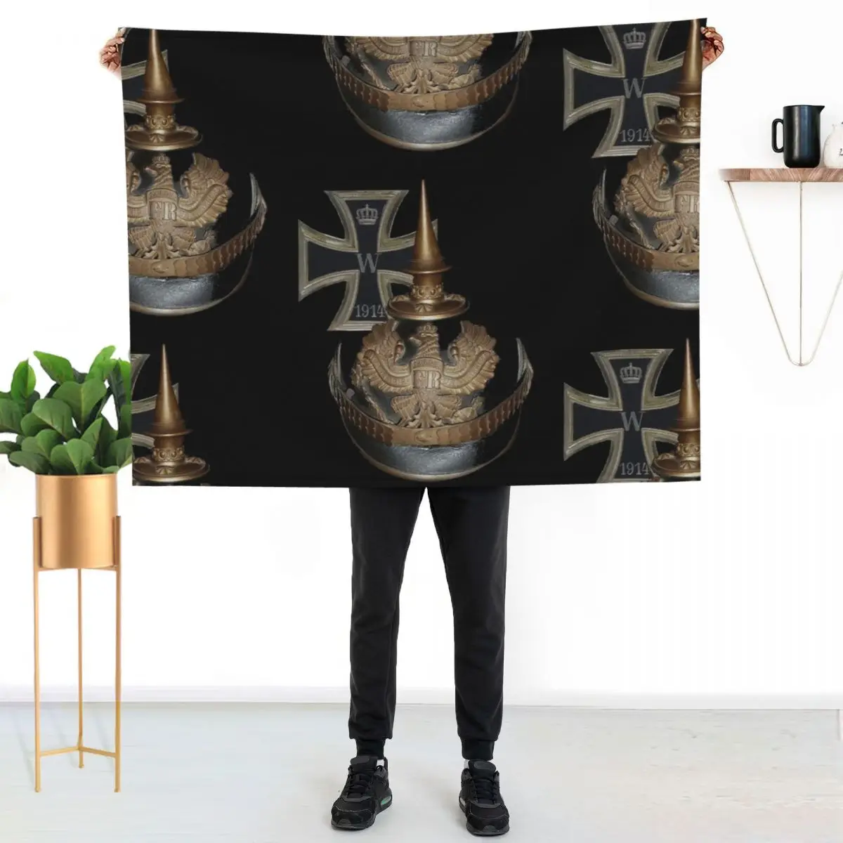 German WWI Icons.. 1914 Iron Cross and Helmet Throw Blanket christmas gifts Shaggy Custom Plaid Personalized Gift Blankets
