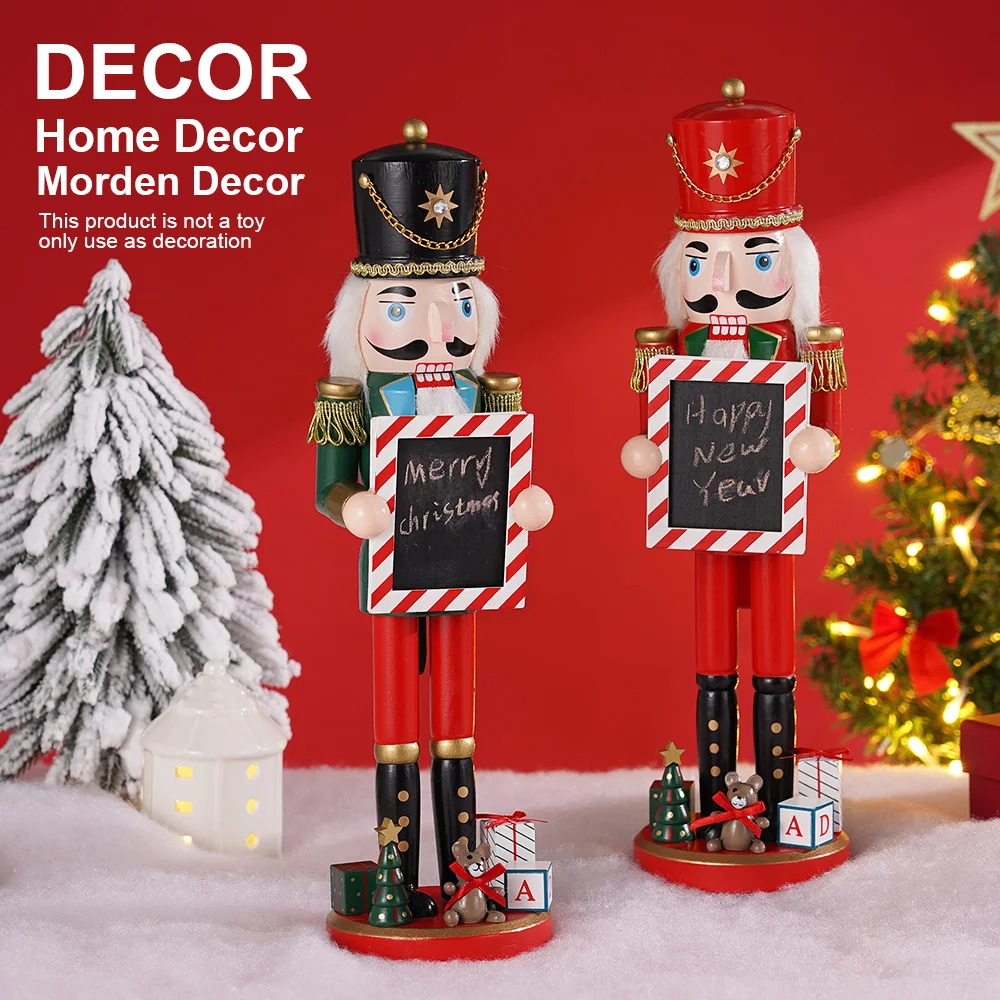 38CM Wooden Nutcracker Doll Soldier Handwriting Nutcracker Puppet Statue Christmas Ornament Xmas Gift Home Office Decoration