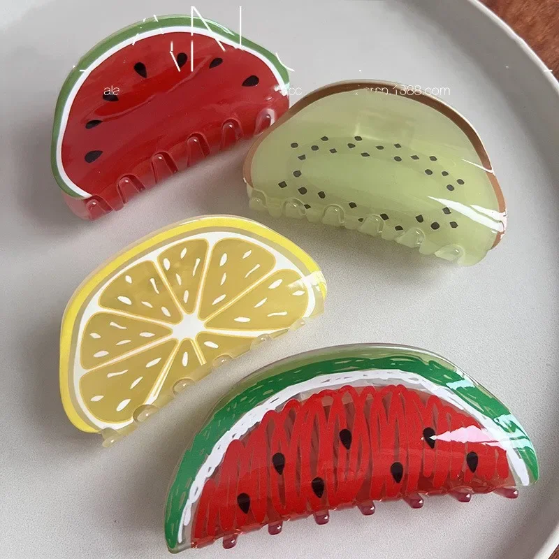 

New Cute Fruit Series Acetate Hair Claw Summer Watermelon Cherry Orange Hair Shark Clip Headwear for Women Girl Hair Accessories