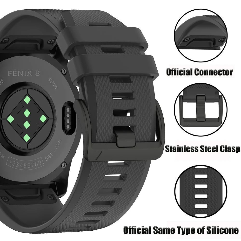 가민 페닉스 5X/5 플러스/페닉스8 8프로 7 7X 6X용 26mm 22mm 밴드 소프트 실리콘 스트랩 엔듀로 3/택틱스 8 시계줄 퀵핏 팔찌