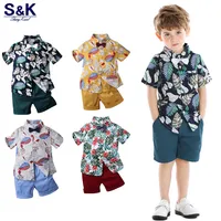 Boys Clothes Sets Infant Kids Floral Print Short Sleeve Shirt Bowtie Shirt+Shorts Baby Gentleman Suits Summer Hawaiian Outfit