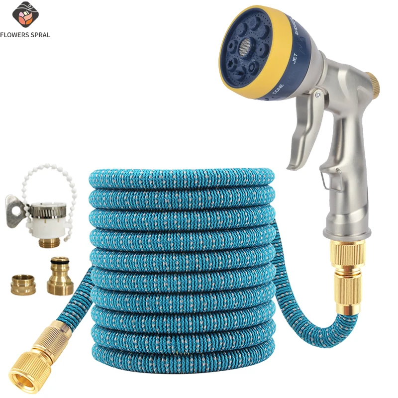 Gardening Magic Woven Hose, Heavy-Duty Metal Spray Gun, Multi-Mode, With Adapter Kit, Suitable For Car Washing And Garden Use