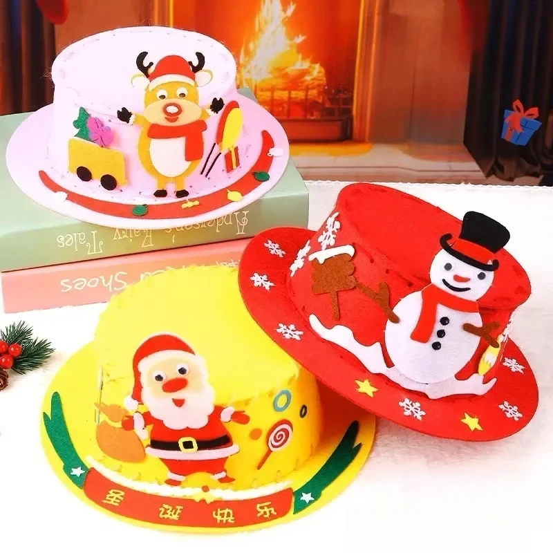 Chapeau non tissé fait à la main pour enfants, décoration de casquette de Noël bricolage, kits d'artisanat, jouets pour enfants de la maternelle, cadeaux de Noël
