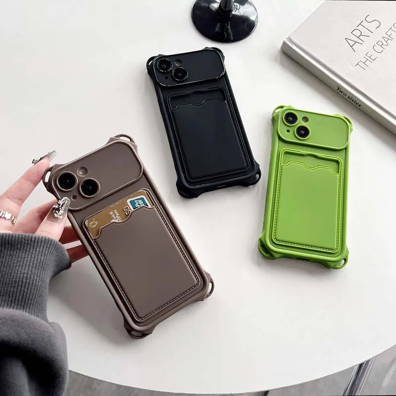 New Card Pouch Anti Knock Back Cover for iPhone 15 14 Plus 13 12 11 Pro Max Soft Tpu Back Cover for iPhone X XR XS Max 7 8 Plus