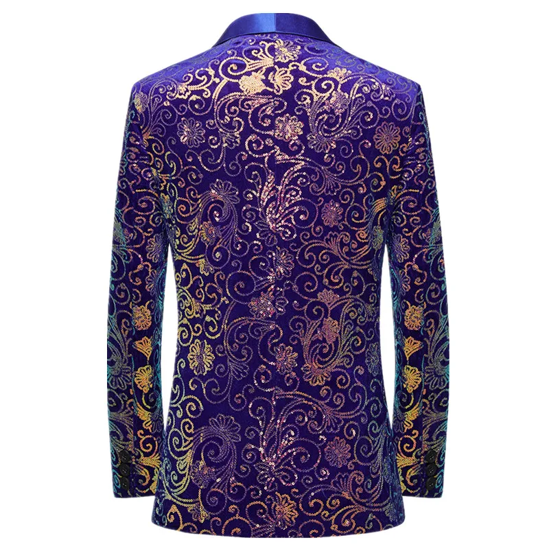 

New Men's Sequin Blazer Suit ,Gold Cloud Pattern Stage Performance Jacket with Pants , for Luxury Prom , Party & Nightclub Wear