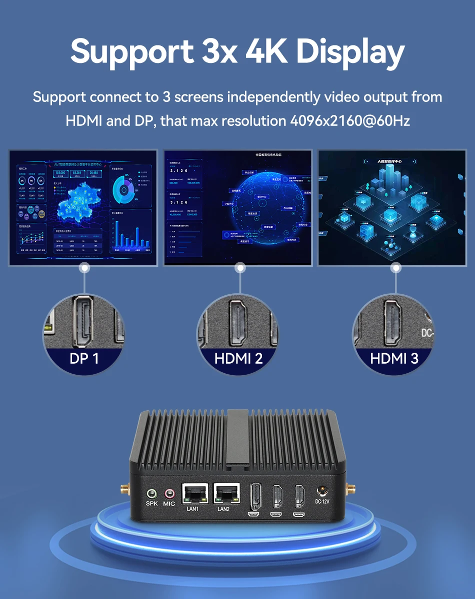 Intel N150 Mini Industrial PC 2x Serial Ports RS232 2x Gigabit Ethernet 2x HDMI 1xDP Support 3 Screens Display Win10/11 Linux